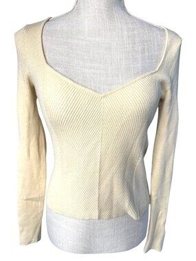 Abercrombie & Fitch Womens Ribbed Knit Cream Long Sleeve Top Size M